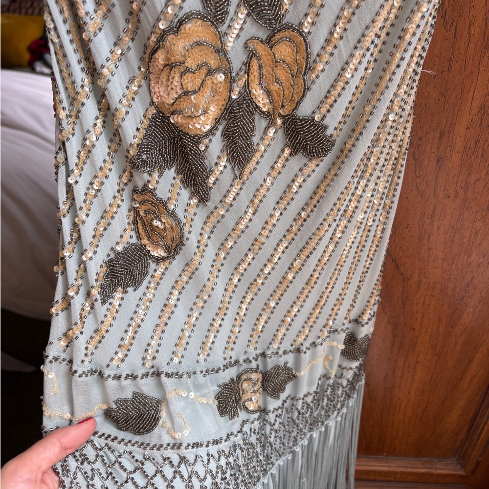Vintage Light Blue Beaded Fringe Dress - Picture 3 of 4
